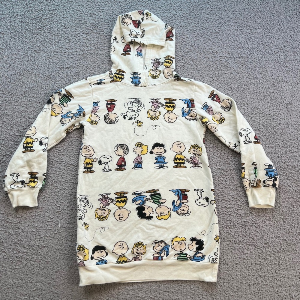 Peanuts Charlie Brown Snoopy All Over Print Hoodie Kids Size 6 Cream Pullover